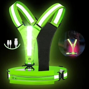 LED Reflective Light Up Safety Running Vest for Biking Walking at Green - Picture 1 of 7