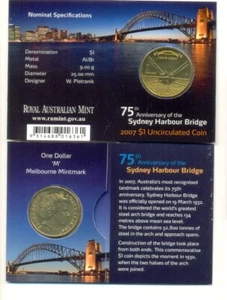 2007 Uncirculated $1 Coin: "75th Anniv of Sydney Harbour  Bridge" "M" Mintmark. - Picture 1 of 1