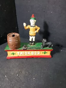 VINTAGE CAST IRON TRICK DOG Circus Clown Mechanical Coin Bank Metal Toy WORKS - Picture 1 of 12