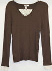Caribbean Joe Womens V-Neck Top Pullover With Lace Brown Size M New W/O Tags 