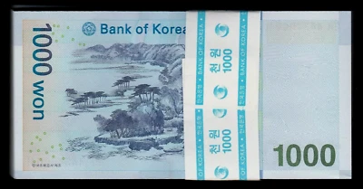 SOUTH KOREA 1000 WON P-54 2007 X 100 Pcs Lot BUNDLE YI HWANG UNC KOREAN BANKNOTE - Image 1 of 4