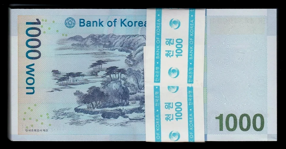 SOUTH KOREA 1000 WON P-54 2007 X 100 Pcs Lot BUNDLE YI HWANG UNC KOREAN BANKNOTE - Image 1 of 4