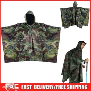 Waterproof Hooded Ripstop Camo Rain Coat Poncho Military Camping Hiking Hunting - Picture 1 of 17