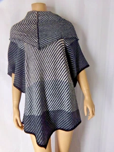 CHELSEA & TEODORE Sweater Throw Large black gray large collar Dolman sleeve NWT - Picture 1 of 6