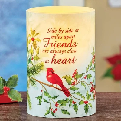 FRIENDS ARE ALWAYS CLOSE Cardinal Flickering LED Pillar Candle Flameless Light - Image 1 of 4