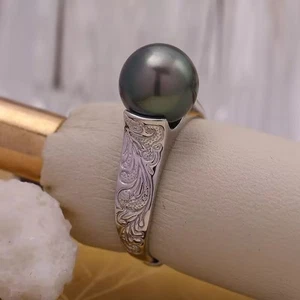 impresionante anillo de perlas verdes negras redondas tahitianas 925s(t) de 10-11 mm - Imagen 1 de 3