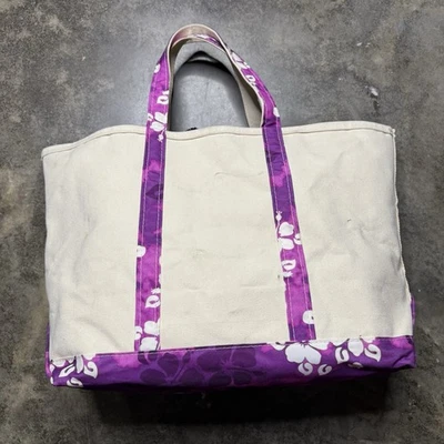 Vintage L.L. Bolso de mano y barco floral hawaiano Bean de lona/púrpura Foto 1 de 4