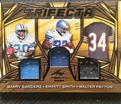 Juego LEAF TRINITY FOOTBALL TRIFECTA 2025 usado con Payton B.Sanders E.Smith #1 de 1 Foto 1 de 2