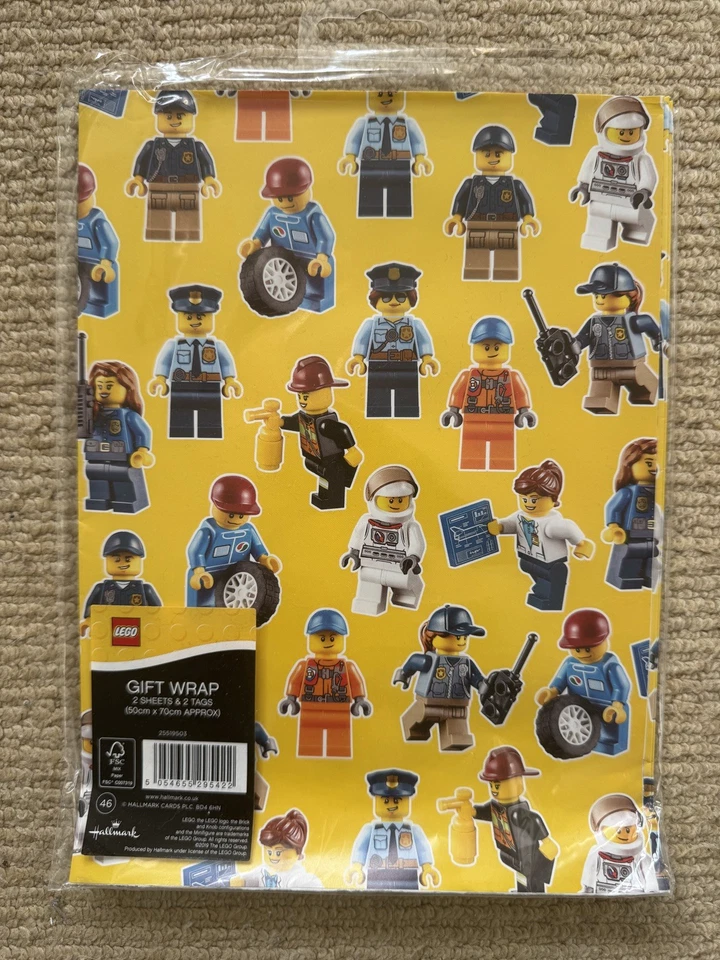 LEGO x Hallmark Gift Wrap Sheets Set Minifigures 70 x 50cm No Tags Retired  - Image 1 of 1