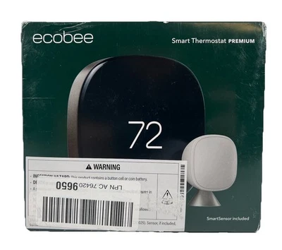 全新 Ecobee 智能恒温器 高级 带智能传感器,EB-STATE6-01,黑色/银色 — 第 1/4 张图片