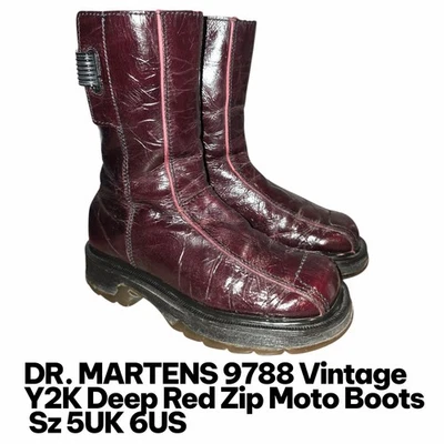 Botas de motociclista DR MARTENS 9788 6US DE COLECCIÓN Y2K rojo ladrillo charol cremallera moto gótico Inglaterra Foto 1 de 4