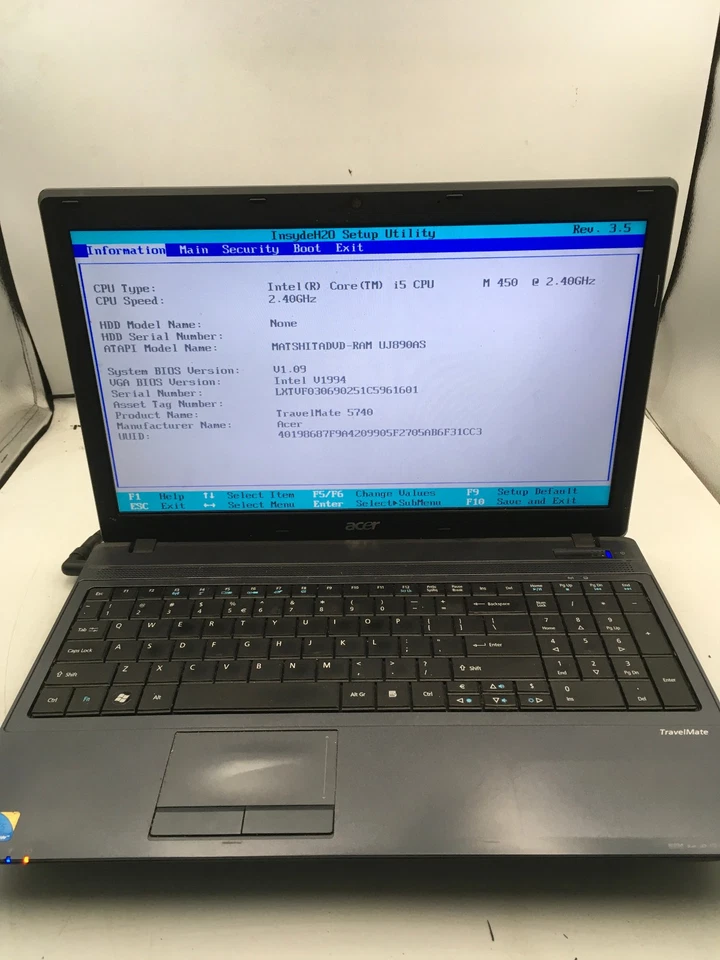 ACER TRAVELMATE 5740 6291 -BOOTS TO BIOS- Intel Core i5-m450 - 8GB RAM -READ-BB - Image 1 of 4