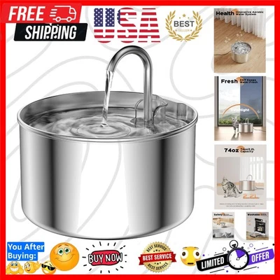 Fuente de agua para gatos: fuentes de agua de acero inoxidable para mascotas interiores de metal automático... Foto 1 de 4