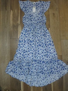 Lucky Brand Blue/White Floral Boho Button Front Ruffle Hem Hi Low Dress Sz M NWT - Picture 1 of 16