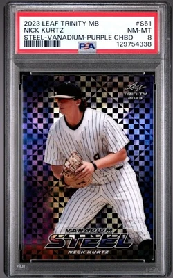 Nick Kurtz 2023 Leaf Trinity MB #S51 Steel Vanadium-Purple CHBD PSA NM-MT 8 2/8! - Image 1 of 2