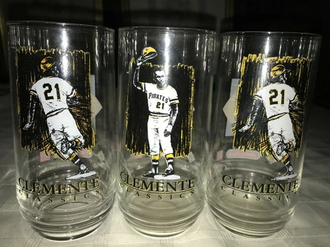 3 1994 EAT'N PARK Pittsburgh Pirates ROBERTO CLEMENTE COCA COLA Glass TUMBLER Cover