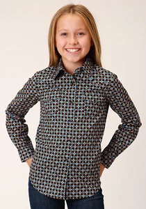 Roper Girls Aztec Medallions Black 100% Cotton L/S Shirt - Picture 1 of 4