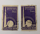 (2) 1939 3¢ U.S. Stamp - New Yorks Worlds Fair - #853 Trylon & Perisphere