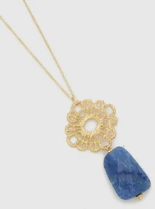 NEU BOUTIQUE Naturstein verzierte Schablone lange Halsketten {gold/königsblau} - Bild 1 von 2