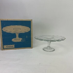 INDIANA CLEAR GLASS CAKE STAND - TEAR DROP DESIGN SCALLOPED ROUND EDGE WITH BOX - Picture 1 of 3