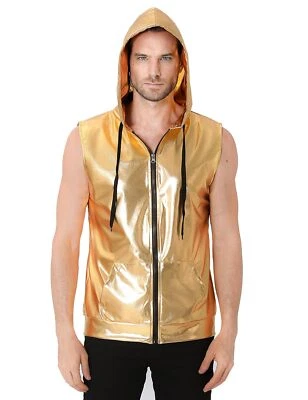 Moletom com capuz masculino sem mangas colete metálico anos 80 discoteca camisa ouro XX-grande - Imagem 1 de 4