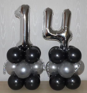 14th BIRTHDAY- AGE 14 - SILVER - PARTY - FOIL BALLOON DISPLAY -TABLE CENTREPIECE - Picture 1 of 4