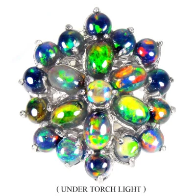 925 Anello Argento Sterling Ovale Nero Opale 6x4mm Naturale Gemma Gioielli - Immagine 1 di 4