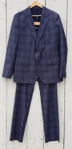 Bonobos Italian Navy Blue Glen Plaid Wool Suit Blazer Jacket 42R / 34 Pants Slim - Picture 1 of 19