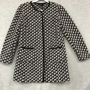 Giacca maglione Talbots nero bianco tweed maglia misto lana tessuto snap davanti taglia MP - Foto 1 di 12