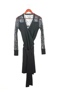 Diane Von Furstenberg DVF Womens Size Petite Black Dress Lace Wool Midi Wrap - Picture 1 of 7