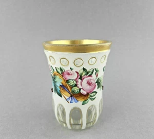 Biedermeier Fussbecher. Zinnemailüberfang Blumen und Glasperlen, wohl Hoffmann. - Bild 1 von 8