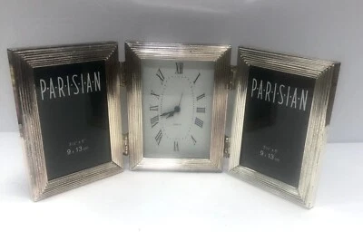 Picture Frames & Quartz Clock  In Center Silver Gold Tone Clock Work 80’s - Image 1 of 4