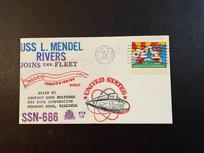 USS L. Mendel Rivers Commissioning, SSN 686, FDC 1975, Cover Print Reversed! - Image 1 of 2
