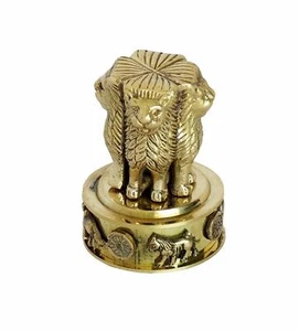 Brass Decorative Ashoka Stambh Emblem India Ashok Chakra Pillar Memento - Picture 1 of 3