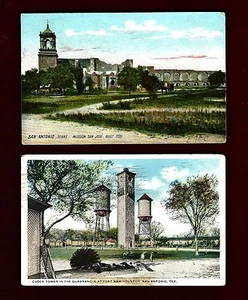 TX40 San Antonio, 2 Pcs. used Mission 1909- Clock Tower Fort Sam 1917 - Picture 1 of 2