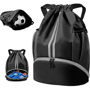 Drawstring Sports Backpack Gym Bag Waterproof PE Backpack with Shoe Compartment - Picture 1 of 12