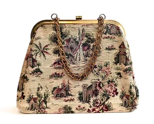 Vintage Needlepoint or Petite Point Chain Handle Handbag Purse 50s 60s - Picture 1 of 8