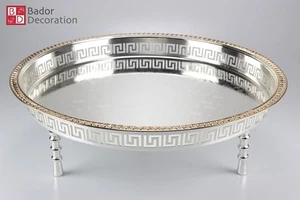 Tablett Teetisch Teetablett Silbertablett versilbert Tabletts Rund Gold Silber - Bild 1 von 6
