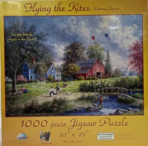 Dennis Lewan Flying the Kites 1000 Piece Puzzle Hidden Angel Barn Bridge Creek - Picture 1 of 12