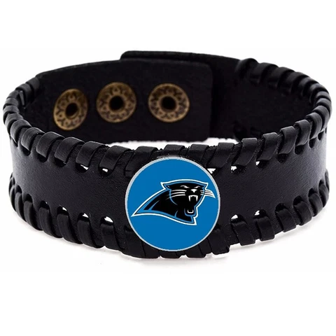 Carolina Panthers Mens Womens Adjustable Black Leather Bracelet Jewelry Gift D8 Cover