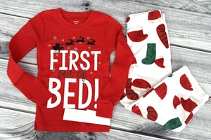 Carters First Out of Bed Weihnachten Schlafanzug Junge oder Mädchen Größe 5 rot/weiß - Bild 1 von 4