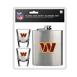 NFL Washington Commanders Flask and Shot Glasses Gift Set