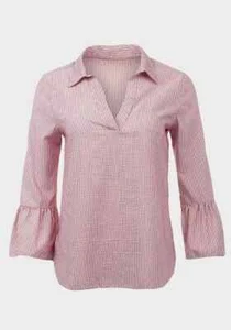 Women's Red Stripe 3/4 Sleeve V Neck Collared Blouse Shirt Top SIZES 6-16 NWT - Picture 1 of 5