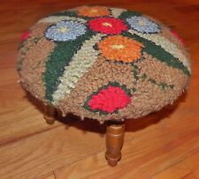 Vintage Hand Made Hooked Rug Stool Cushion Floral - Retro - 14” Round