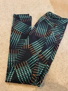 UNICORN NWT LuLaRoe OS Leggings Rare Green Blue Red Aztec On Black Geometric 107 - Picture 1 of 3