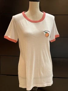 Brave Soul London Women T-Shirt White Coral Trim Short Sleeve Round Neck Size 16 - Picture 1 of 12