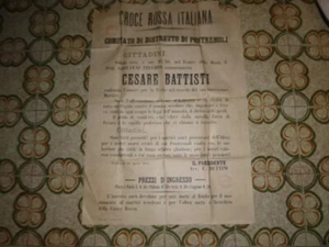 MANIFESTO  CROCE ROSSA DI PONTREMOLI X LA COMMEMORAZIONE DI CESARE BATTISTI 1916 - Picture 1 of 9