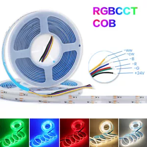 24V RGB CCT COB LED Strip Lights High Density Flexible Tape Rope Remote UK Plug - Picture 1 of 26