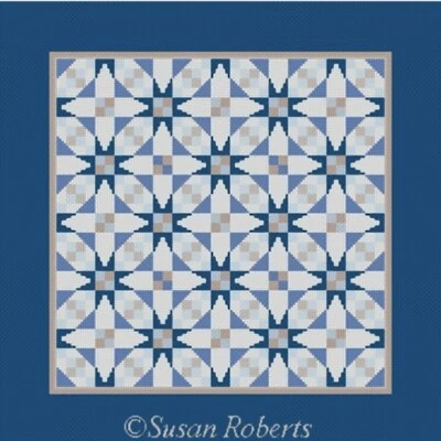 Needlepoint Handpainted Susan Roberts Cathedral Quilt Blues 14x14 - Image 1 of 4
