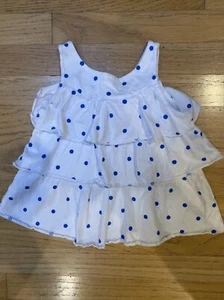 Zara Girls White Tiered Ruffle Sleeveless Tank Blue Polka Dots 5 100cm - Picture 1 of 4